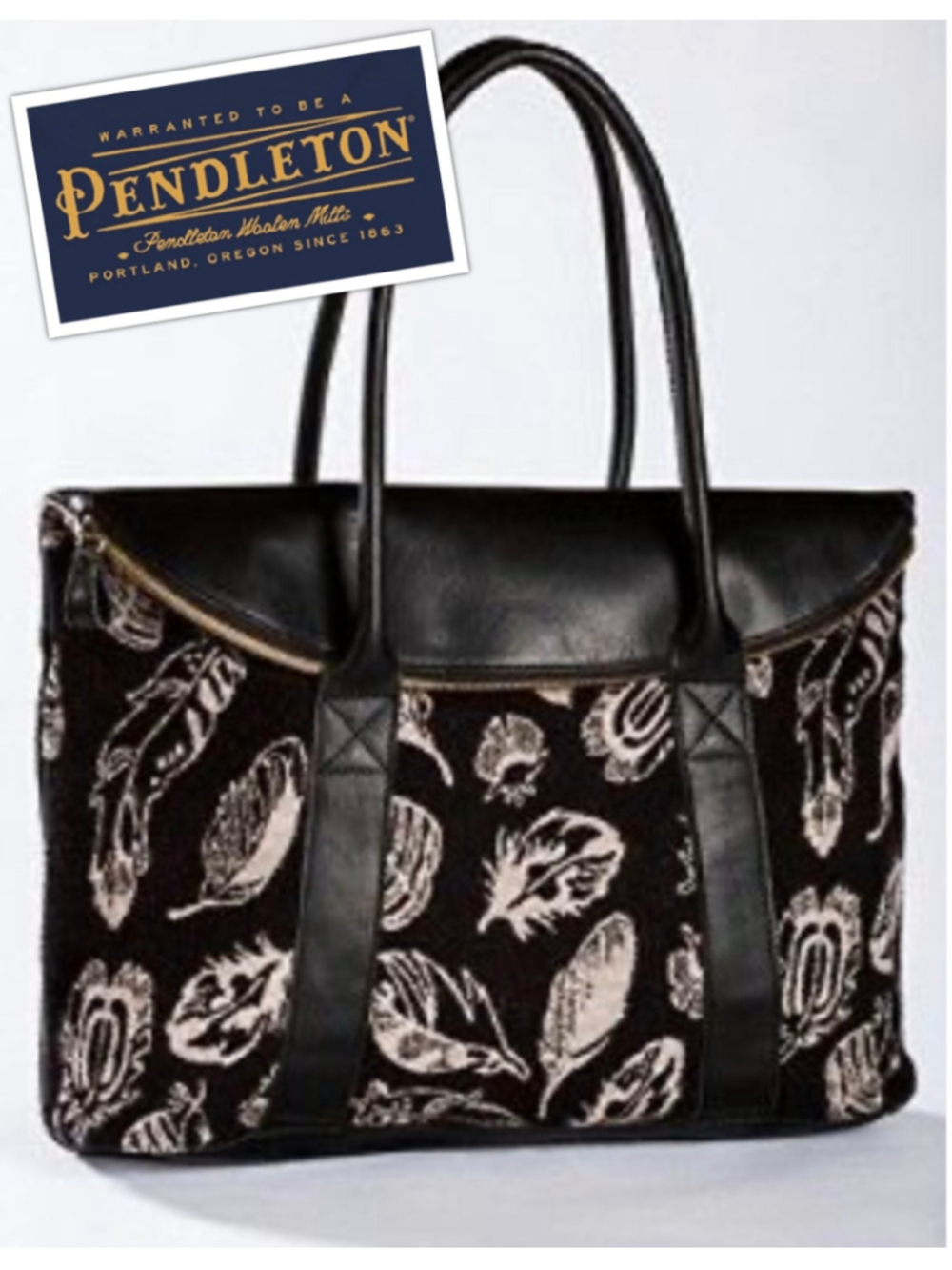 Pendleton Western Blanket Travel Bag Virgin Wool Leather XL Weekender